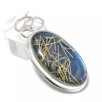 Подвеска из стерлингового серебра 925 пробы с натуральным золотым рутилом 1,97 дюйма Y3O70