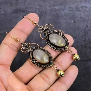 Серьги из натурального золотого рутила с медной проволокой 3,31 дюйма T1e14