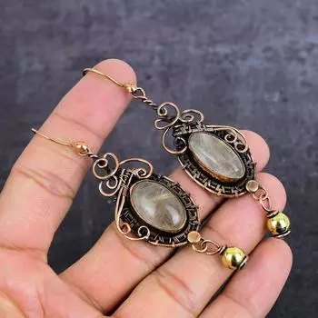 Серьги-обертки из натурального золотого рутила с медной проволокой 3,35 дюйма r3g82