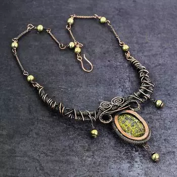 Ожерелье из натурального золотого рутилового драгоценного камня с медной проволокой 18 дюймов j2q33