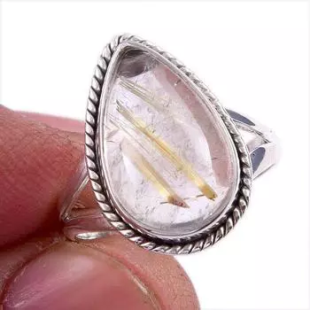 Natural Golden Rutile Gemstone Handmade 925 Solid Silver Jewelry Ring S.7 M4b21