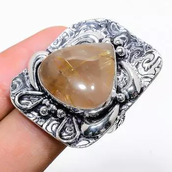 Кольцо из стерлингового серебра 925 пробы с натуральным золотым рутилом ручной работы, размер 10 M2i45