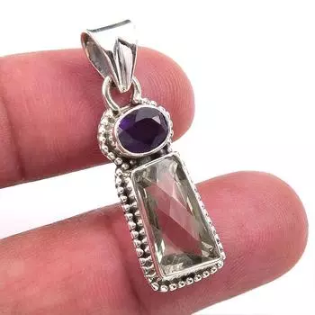 Natural Green Amethyst, Amethyst 925 Solid Sterling Silver Pendant 1.25 v0M87