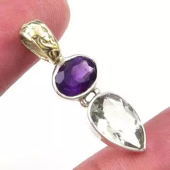 Natural Green Amethyst, Amethyst 925 Solid Sterling Silver Pendant 1.25 D9j01