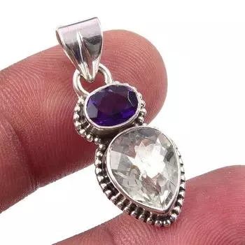 Natural Green Amethyst, Amethyst 925 Solid Sterling Silver Pendant 1.25 N6g99