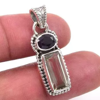 Natural Green Amethyst, Amethyst 925 Solid Sterling Silver Pendant 1.25 t9e14