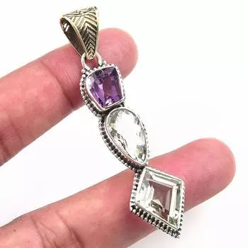 Natural Green Amethyst, Amethyst 925 Solid Sterling Silver Pendant 2.50 b3v94