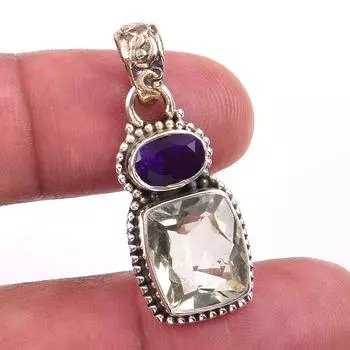 Natural Green Amethyst, Amethyst 925 Solid Sterling Silver Pendant 1.25 c3a76
