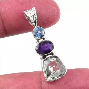 Natural Green Amethyst, Amethyst 925 Solid Sterling Silver Pendant 1.25 G5n78