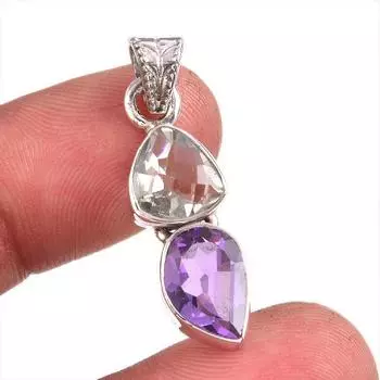 Natural Green Amethyst,Amethyst Gemstone 925 Solid Silver Gift Pendant 1.5 B9S83