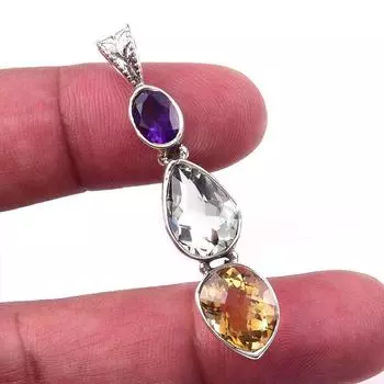 Natural Green Amethyst, Citrine 925 Solid Sterling Silver Gift Pendant 2 N4f34