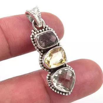 Natural Green Amethyst,Citrine 925 Solid Sterling Silver Gift Pendant 1.50 K2l94
