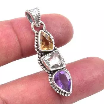 Natural Green Amethyst,Citrine 925 Solid Sterling Silver Gift Pendant 1.50 u8w64