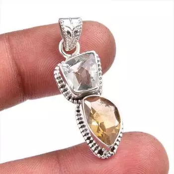 Natural Green Amethyst,Citrine Gemstone 925 Solid Silver Gift Pendant 1.50 K0I34