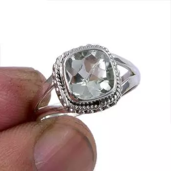 Natural Green Amethyst Gemstone 925 Solid Sterling Silver Gift Ring S.5.5 t6K12