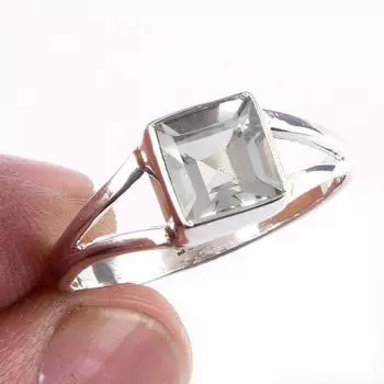 Natural Green Amethyst Gemstone 925 Solid Sterling Silver Jewelry Ring S.10 S8l57