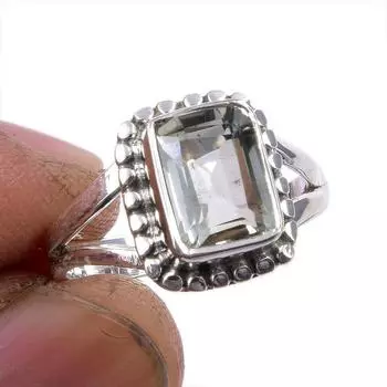 Natural Green Amethyst Gemstone 925 Solid Sterling Silver Gift Ring S.5.5 b6D99