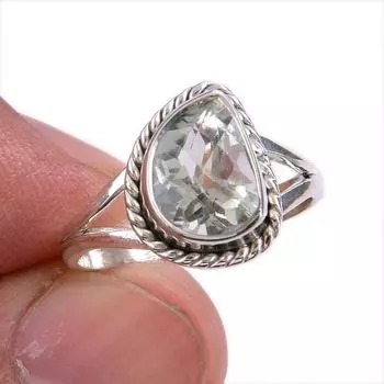 Natural Green Amethyst Gemstone 925 Solid Sterling Silver Gift Ring S.5.5 f1S54