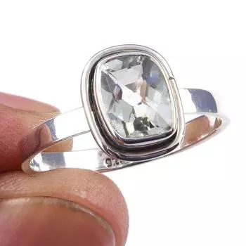 Natural Green Amethyst Gemstone 925 Solid Sterling Silver Gift Ring S.9.5 M1U97
