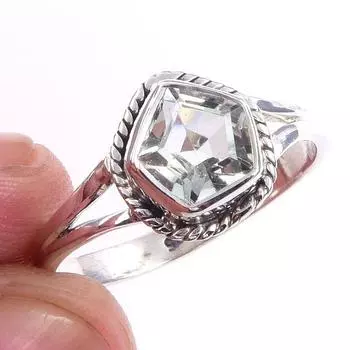 Natural Green Amethyst Gemstone 925 Solid Sterling Silver Gift Ring S.9.5 V3y59