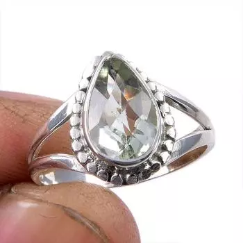 Natural Green Amethyst Gemstone 925 Solid Sterling Silver Gift Ring S.6.5 o7U75