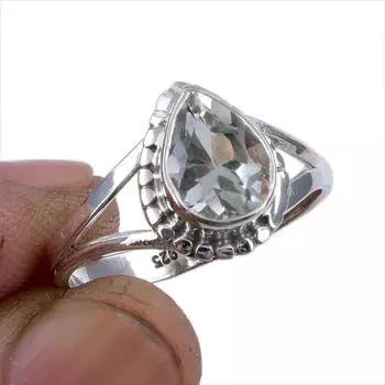 Natural Green Amethyst Gemstone 925 Solid Sterling Silver Gift Ring S.9.5 n7J64