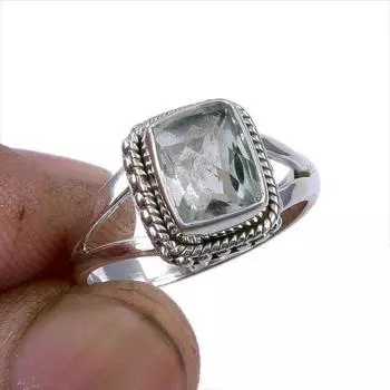 Natural Green Amethyst Gemstone 925 Solid Sterling Silver Gift Ring S.5.5 u1d54