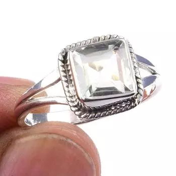 Natural Green Amethyst Gemstone 925 Solid Sterling Silver Gift Ring S.7.5 B9M60