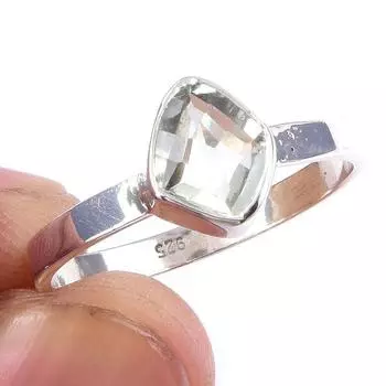 Natural Green Amethyst Gemstone 925 Solid Sterling Silver Jewelry Ring S.10 L8R43