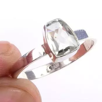 Natural Green Amethyst Gemstone 925 Solid Sterling Silver Jewelry Ring S.10 p1U96