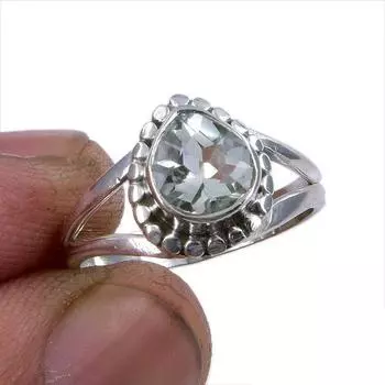 Natural Green Amethyst Gemstone 925 Solid Sterling Silver Gift Ring S.5.5 C5H32