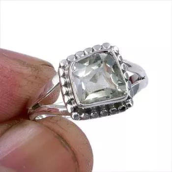 Natural Green Amethyst Gemstone 925 Solid Sterling Silver Gift Ring S.7.5 M0C72