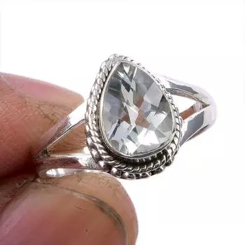 Natural Green Amethyst Gemstone 925 Solid Sterling Silver Jewelry Ring S.6 m1h79