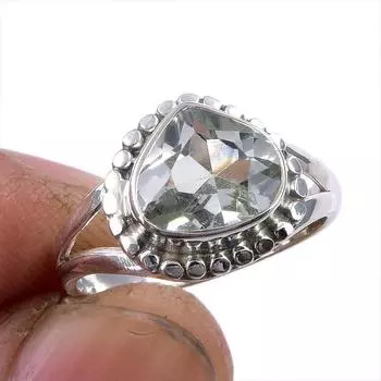 Natural Green Amethyst Gemstone 925 Solid Sterling Silver Jewelry Ring S.6 G7p42