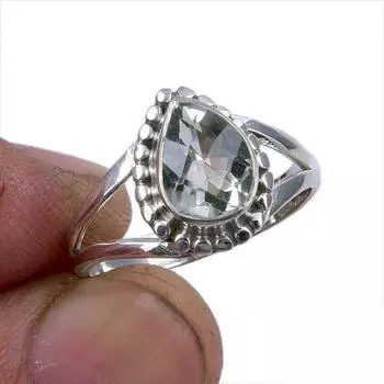 Natural Green Amethyst Gemstone 925 Solid Sterling Silver Gift Ring S.6.5 g3Z22