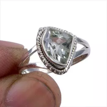 Natural Green Amethyst Gemstone 925 Solid Sterling Silver Gift Ring S.7.5 z1H56
