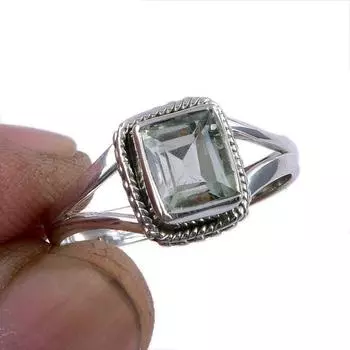 Natural Green Amethyst Gemstone 925 Solid Sterling Silver Jewelry Ring S.9 J5D72