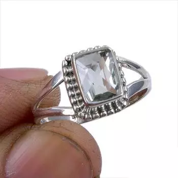 Natural Green Amethyst Gemstone 925 Solid Sterling Silver Jewelry Ring S.7 Z5i55