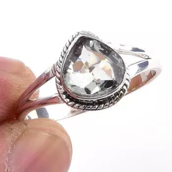 Natural Green Amethyst Gemstone 925 Solid Sterling Silver Gift Ring S.9.5 u7T88
