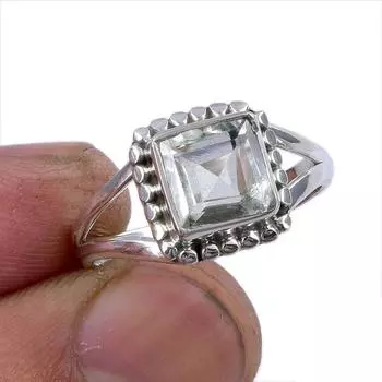 Natural Green Amethyst Gemstone 925 Solid Sterling Silver Gift Ring S.7.5 D4i55