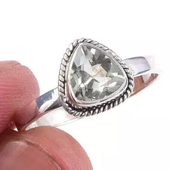 Natural Green Amethyst Gemstone 925 Solid Sterling Silver Jewelry Ring S.10 T2Z46