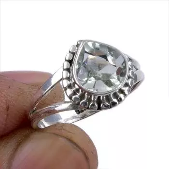 Natural Green Amethyst Gemstone 925 Solid Sterling Silver Gift Ring S.7.5 P3I61
