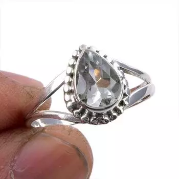 Natural Green Amethyst Gemstone 925 Solid Sterling Silver Gift Ring S.9.5 g1T55