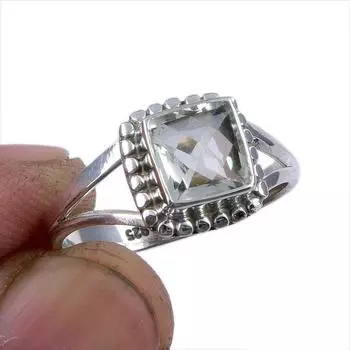 Natural Green Amethyst Gemstone 925 Solid Sterling Silver Gift Ring S.8.5 Z6c72