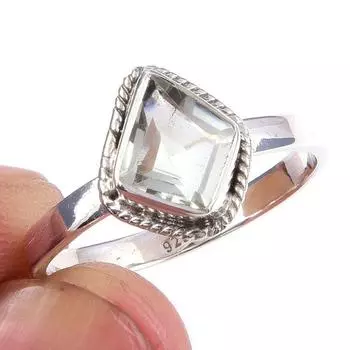 Natural Green Amethyst Gemstone 925 Solid Sterling Silver Jewelry Ring S.10 Z8L93