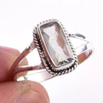 Natural Green Amethyst Gemstone 925 Solid Sterling Silver Jewelry Ring S.10 Y3M04