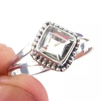 Natural Green Amethyst Gemstone 925 Solid Sterling Silver Jewelry Ring S.10 n4L86