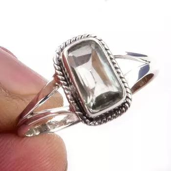 Natural Green Amethyst Gemstone 925 Solid Sterling Silver Jewelry Ring S.10 c2F08
