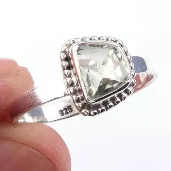 Natural Green Amethyst Gemstone 925 Solid Sterling Silver Jewelry Ring S.10 a1I28