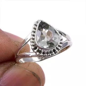 Natural Green Amethyst Gemstone 925 Solid Sterling Silver Gift Ring S.6.5 W7i95